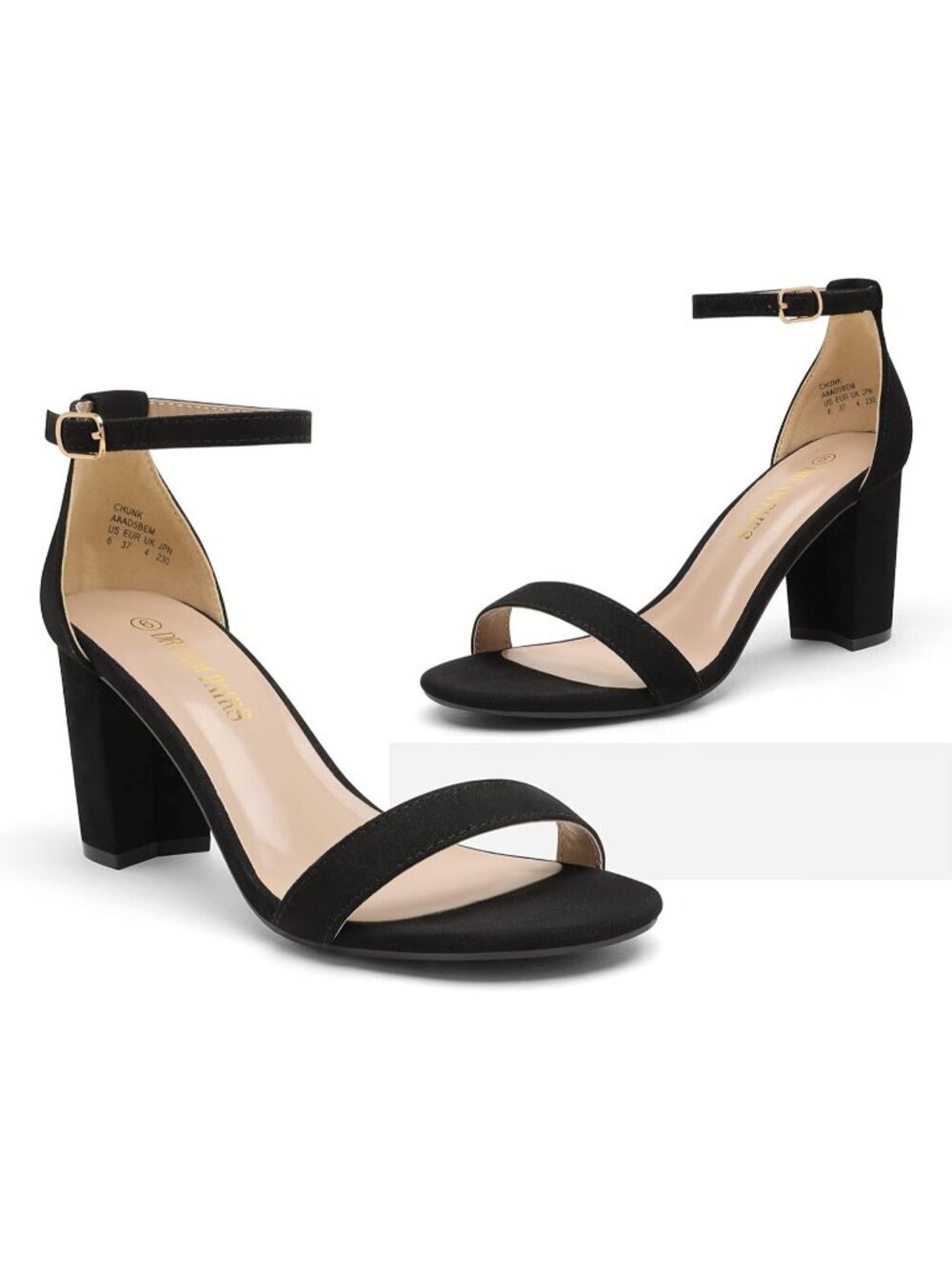 DREAM PAIRS Women's Black Suede Faux Leather Chunk Low Heel Pump Buckle Sandals - Picture 4 of 6